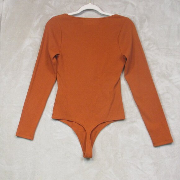 Abercrombie & Fitch Bodysuit Soft A&F Rib Long Sleeve Hook and Eye Brown M - Picture 2 of 9